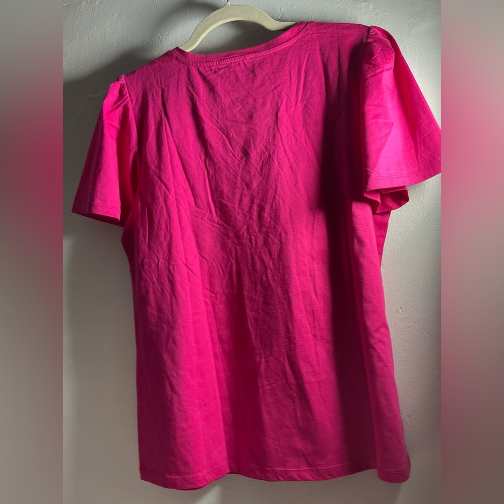 Ann Taylor Women's V-Neck Short Sleeve Top in Bright Pink - Picture 6 of 8